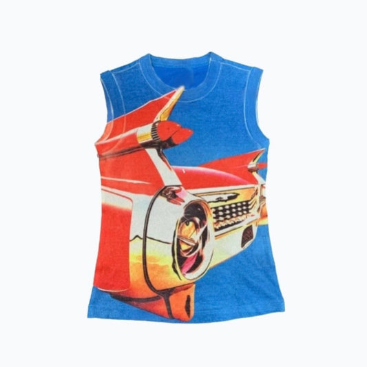 Retro car design graphic tank top