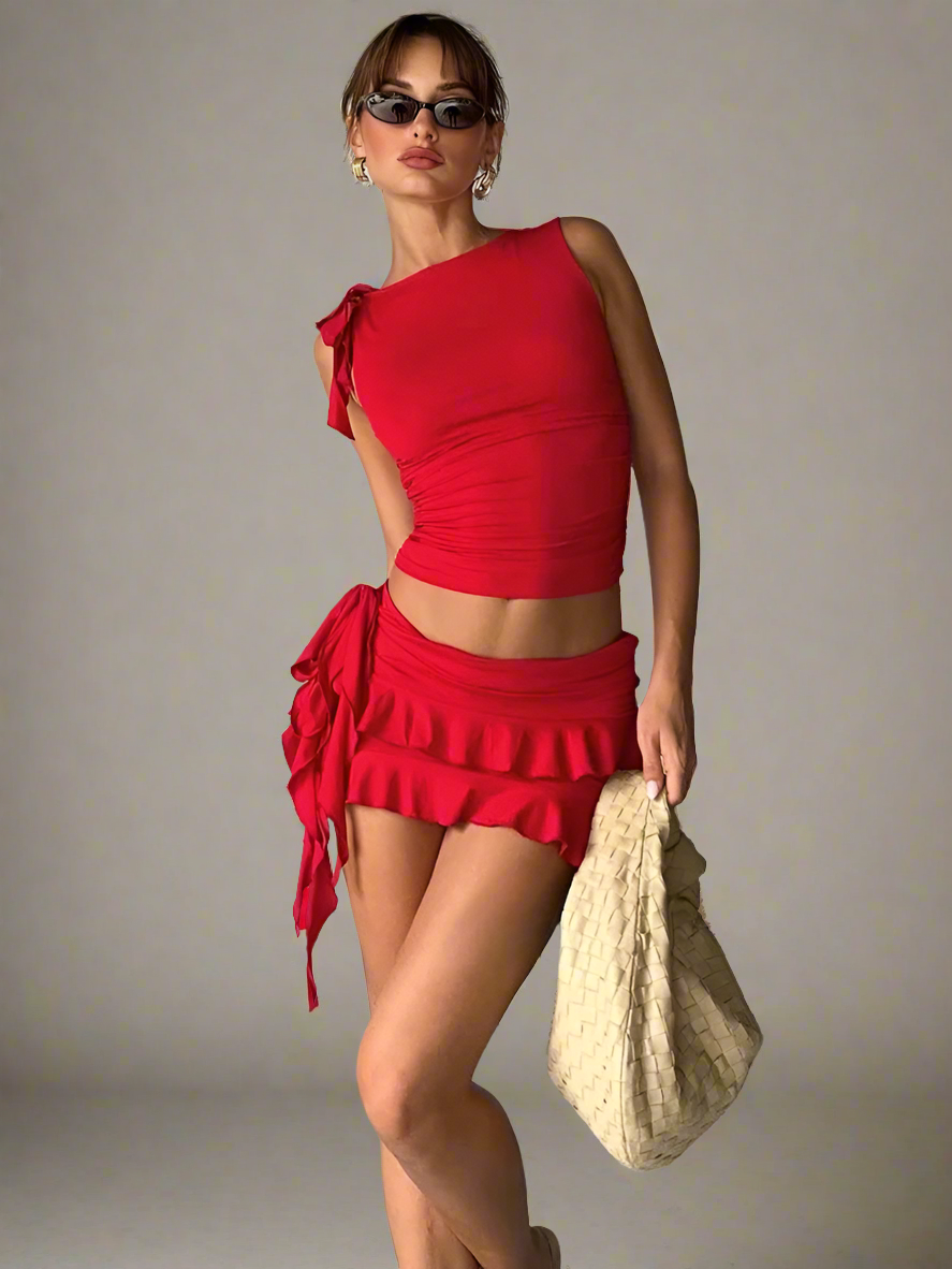 racer tank and frilly mini skirt co-ord