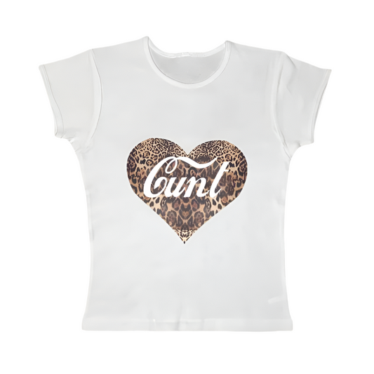 Leopard heart Cunt tight fit baby tee
