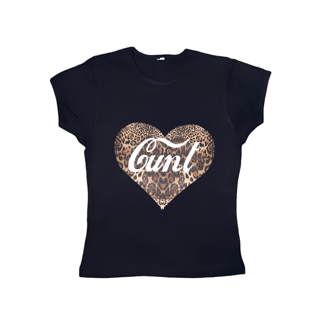 Leopard heart Cunt tight fit baby tee
