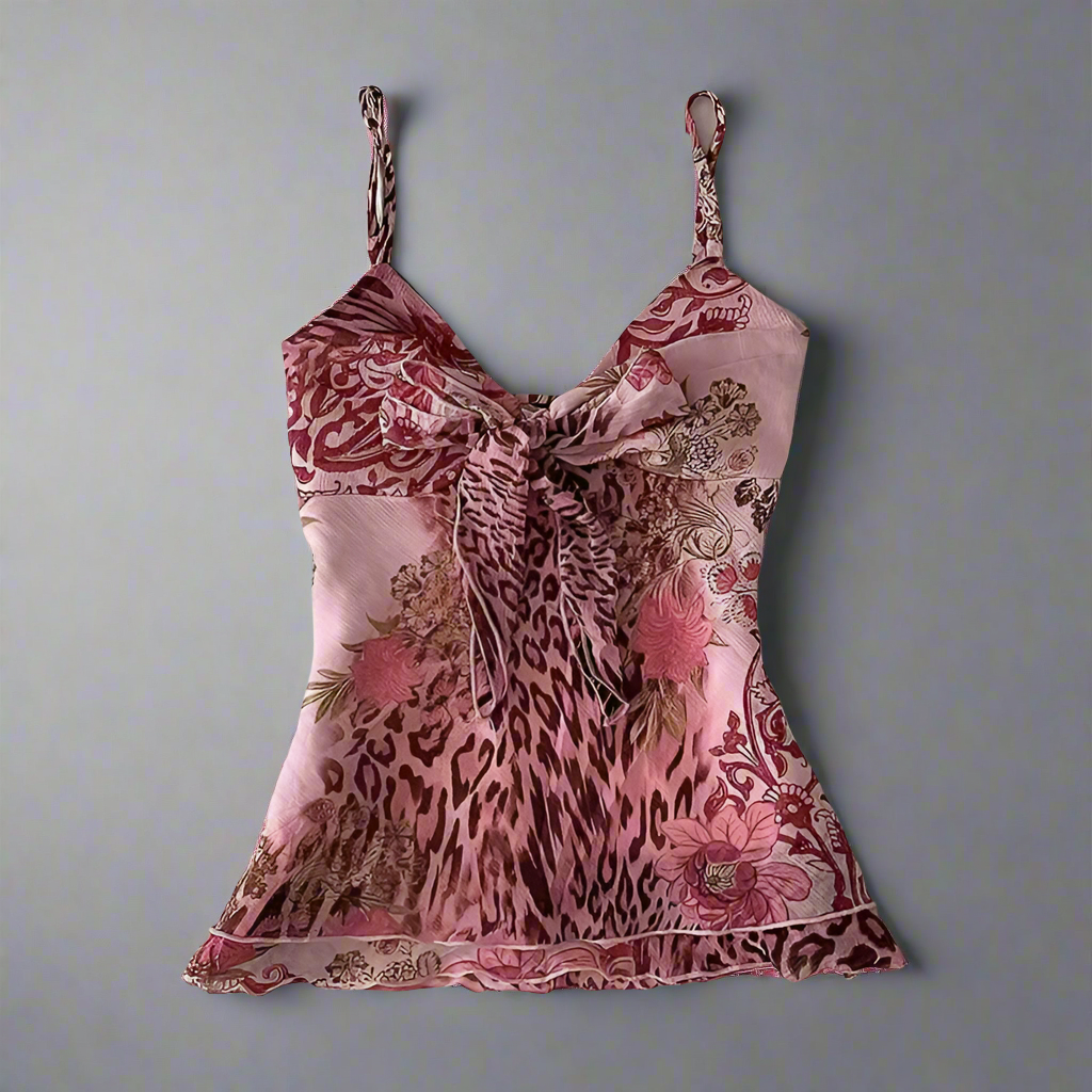 Pink floral bow detail tank top