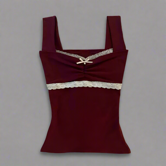 Bow Detail Lace Lined Elegant Tank Top