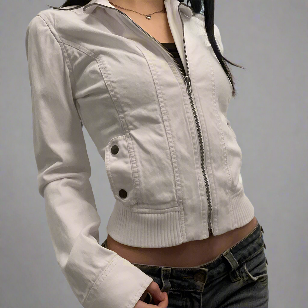 Vintage Style Cropped Turtleneck Cargo Jacket