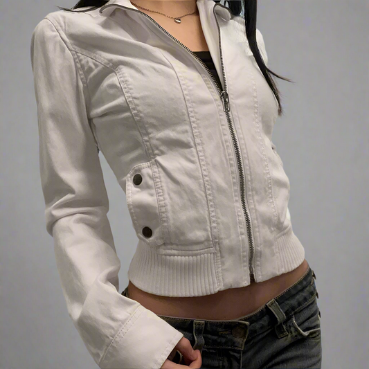 Vintage Style Cropped Turtleneck Cargo Jacket