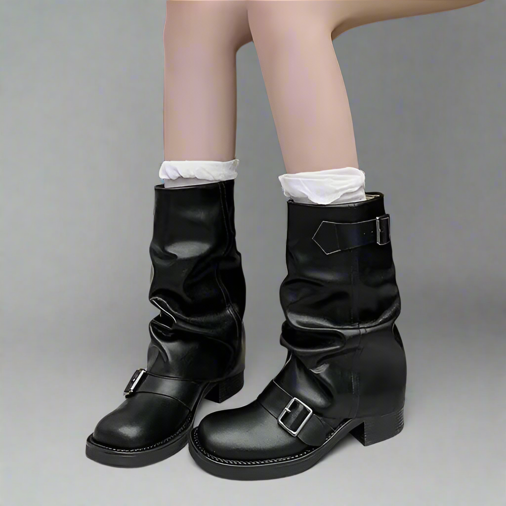 Double buckle detail Calf boots