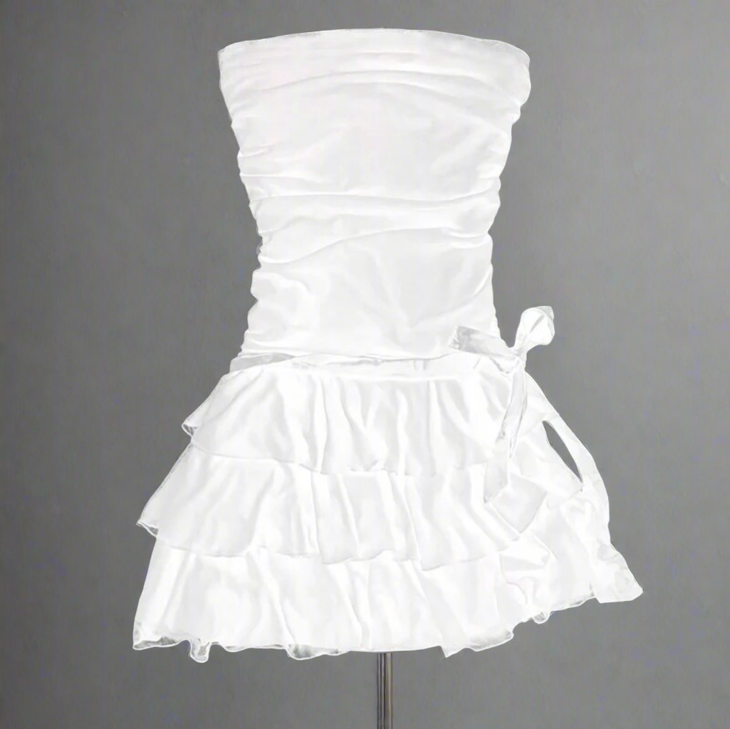 Strapless bow detail ruffle dress