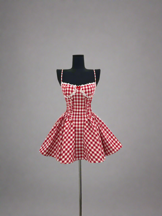 Red plaid coquette mini dress
