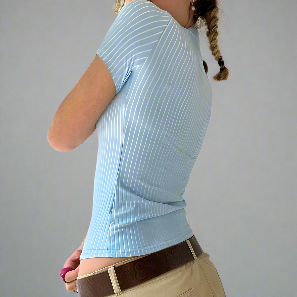 Cropped Striped Button Up Blouse