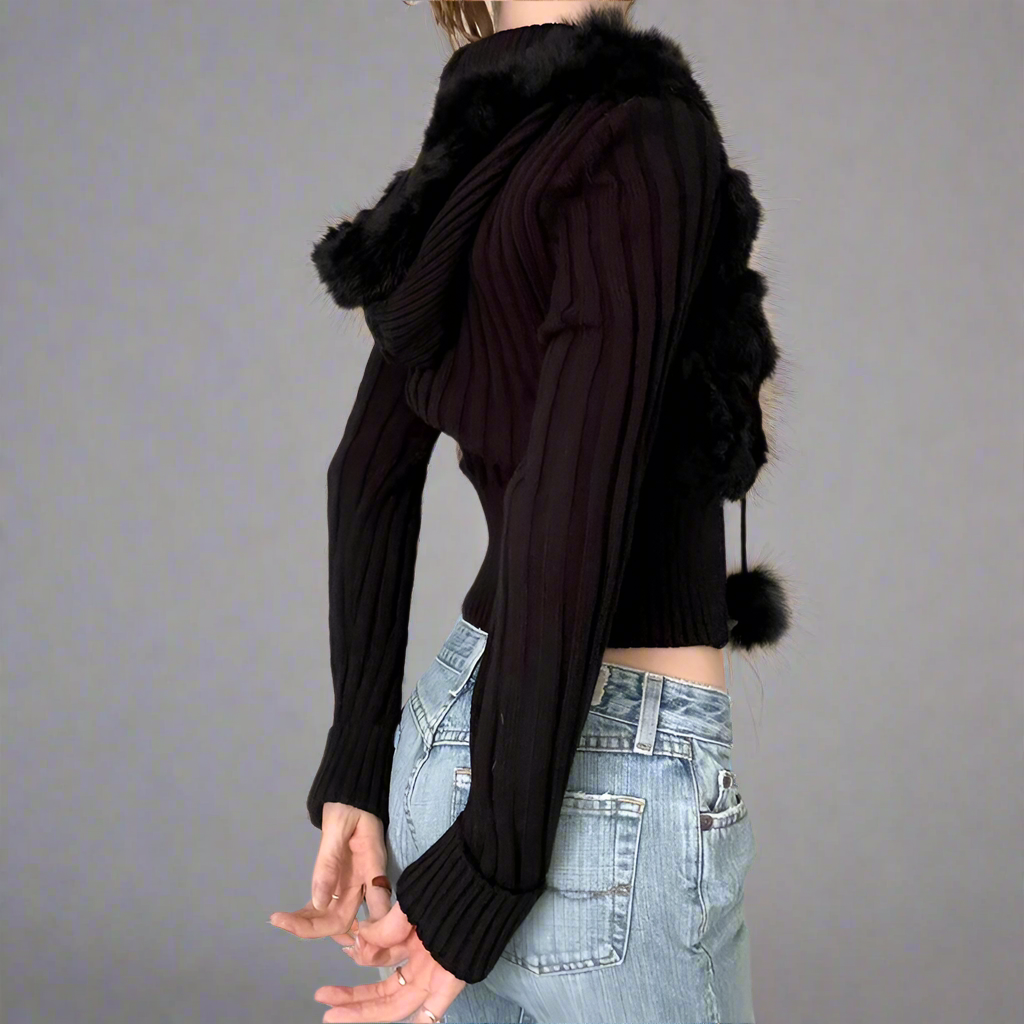 Fur covered cropped zip up jacket
