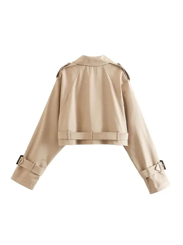 Beige Cropped Buckle Trenchcoat