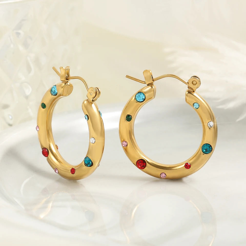 Irregular gemstone hoop earrings