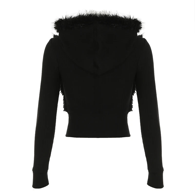 Fur covered cropped zip up jacket