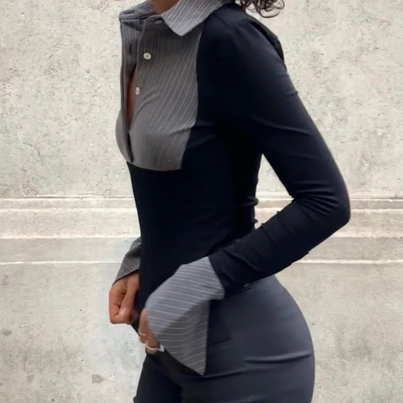 pinstripe pattern long sleeve shirt top