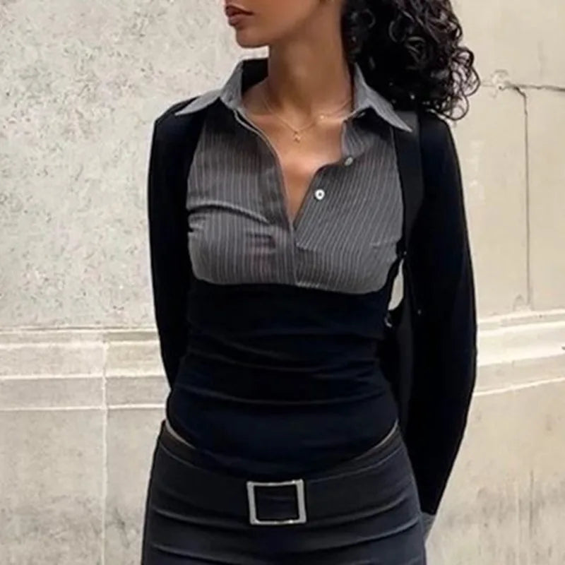 pinstripe pattern long sleeve shirt top