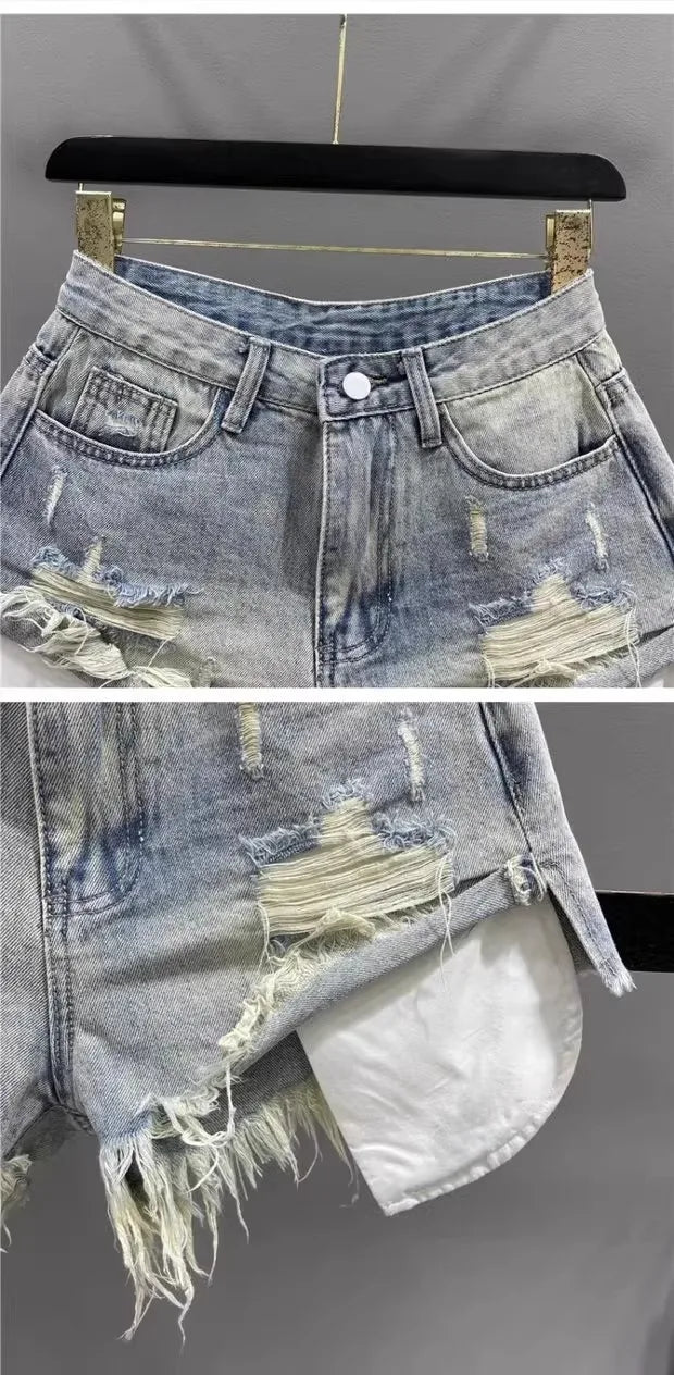 Distressed denim mini shorts