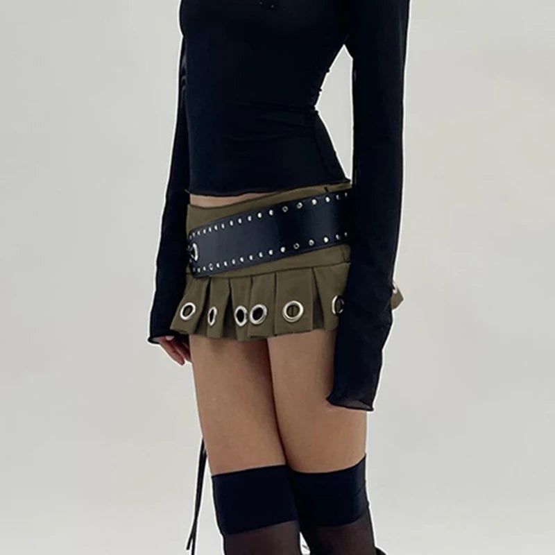 bow Chunky belt mini skirt