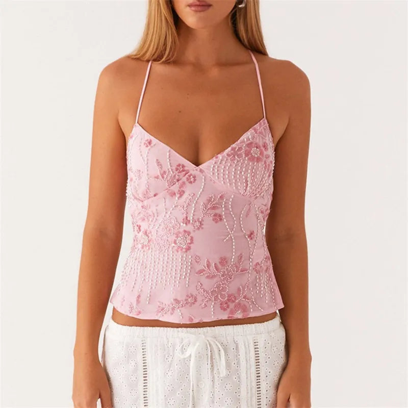 V neck sequin halter top
