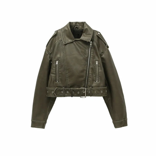 Leather Effect Cropped Biker Jacket