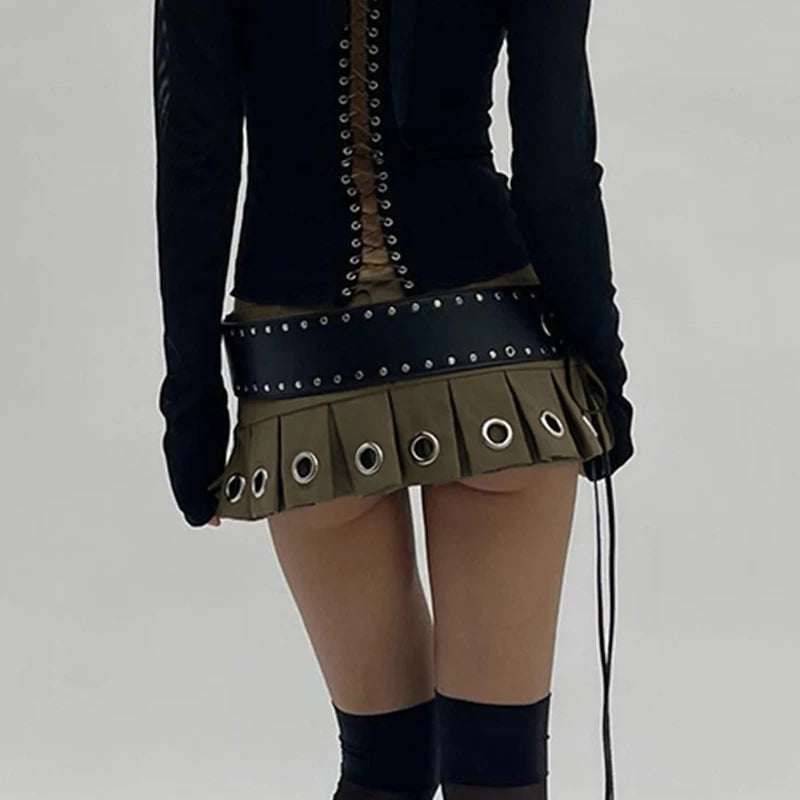 bow Chunky belt mini skirt