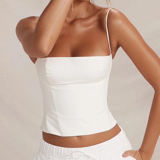 Zip up bustier spaghetti strap top