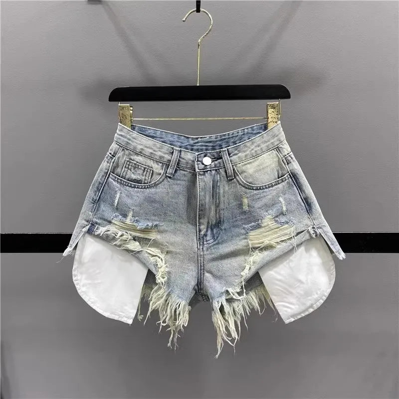 Distressed denim mini shorts