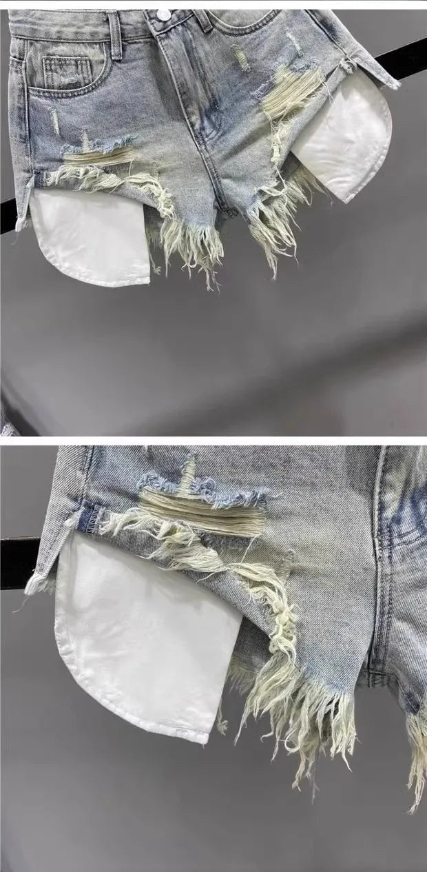 Distressed denim mini shorts