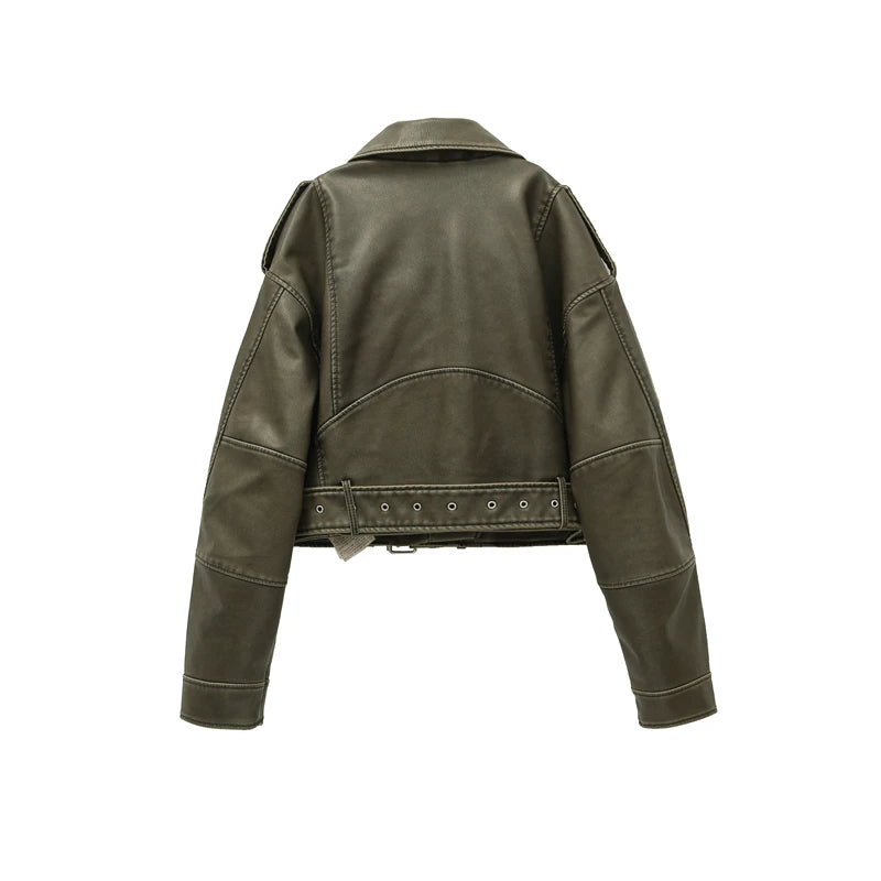 Leather Effect Cropped Biker Jacket