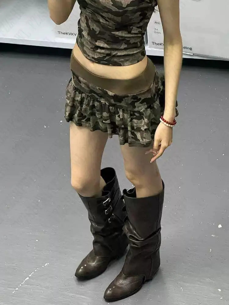 Camouflage tiered ruffle skirt