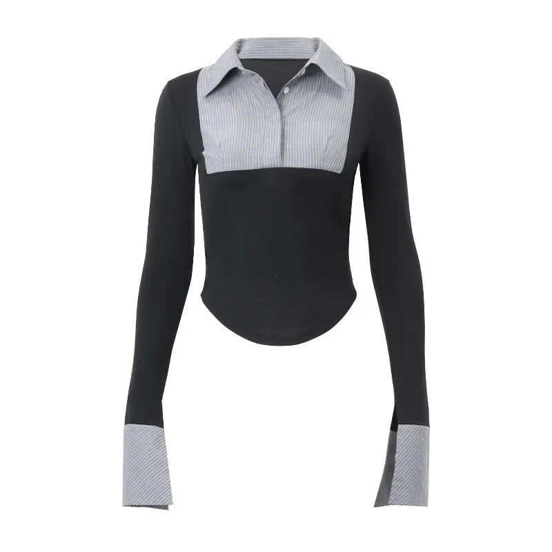 pinstripe pattern long sleeve shirt top