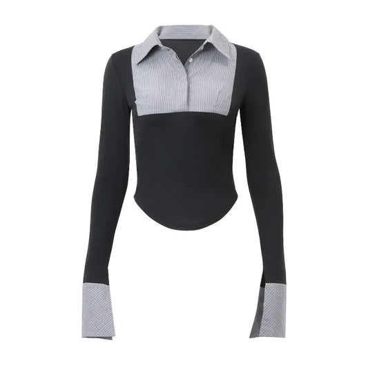 pinstripe pattern long sleeve shirt top