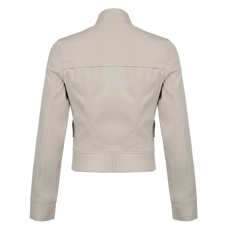 Vintage Style Cropped Turtleneck Cargo Jacket