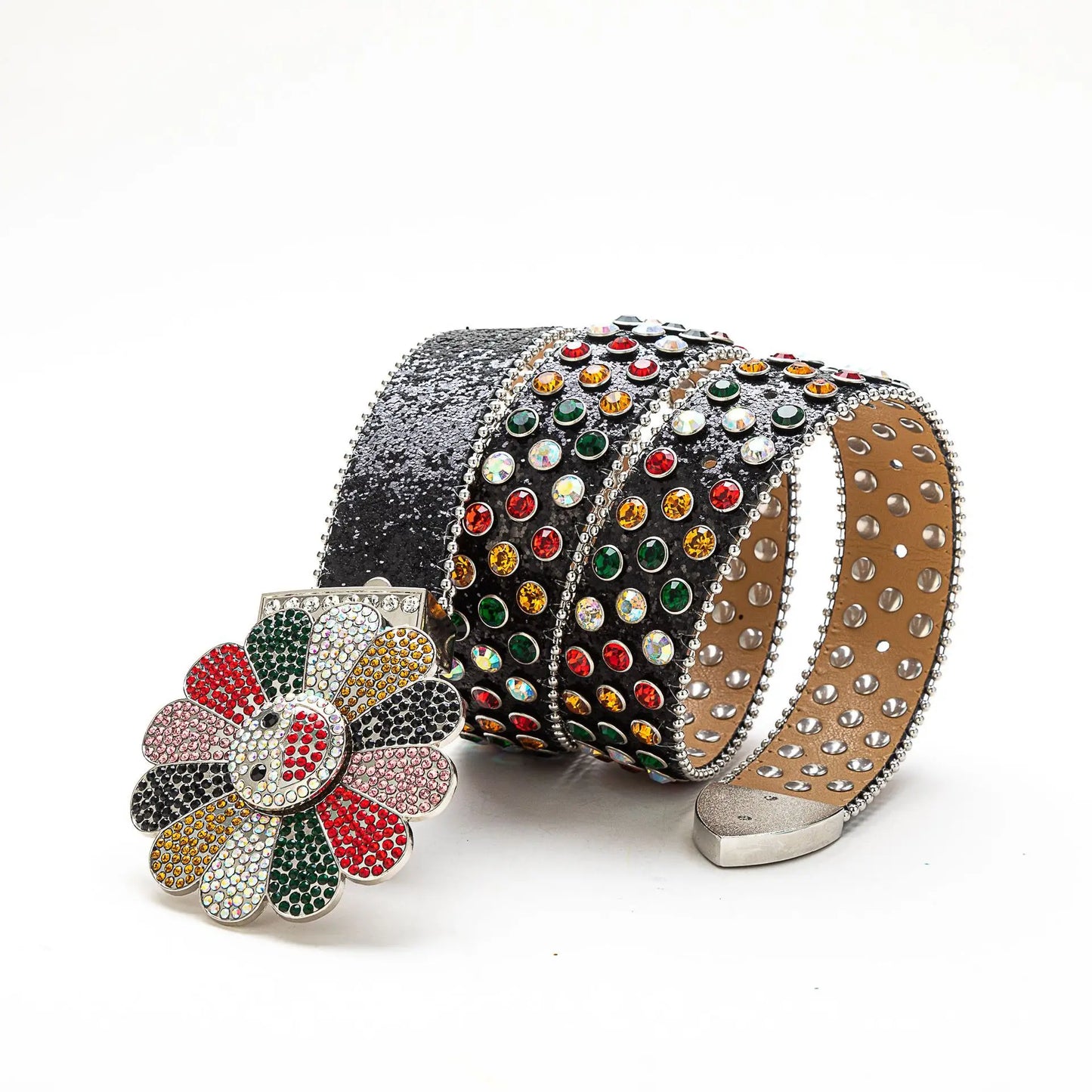 Flower design spinning bling BB belt