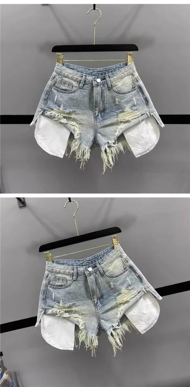 Distressed denim mini shorts