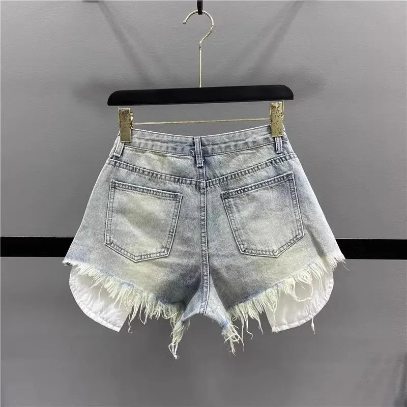 Distressed denim mini shorts