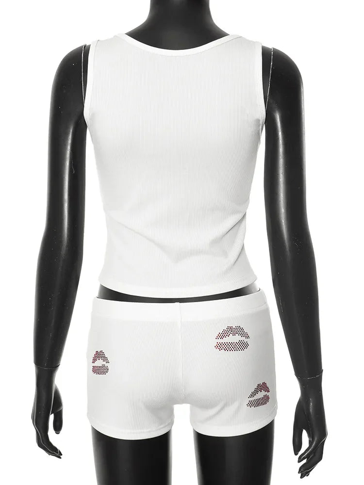 Rhinestone Kiss Detail Tank & Shorts Co-Ord | Reigned