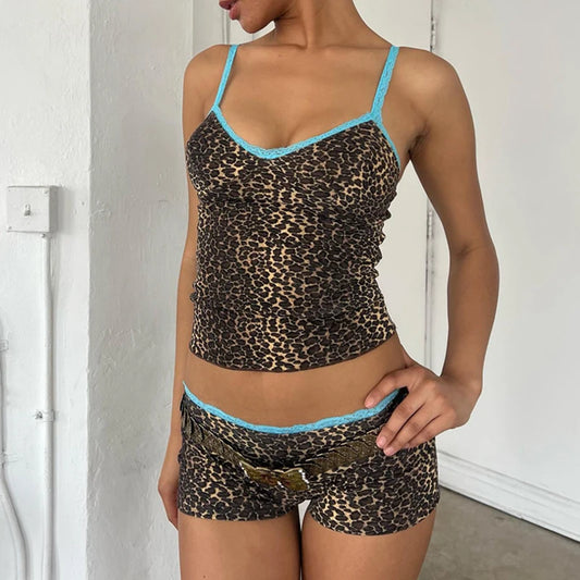 Leopard print cami top and mini shorts two piece