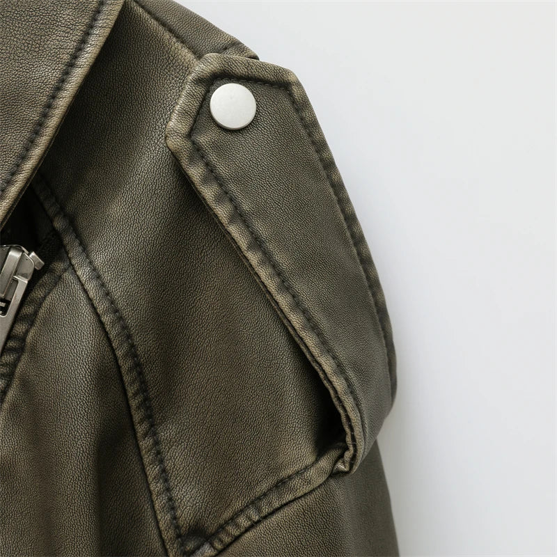 Leather Effect Cropped Biker Jacket