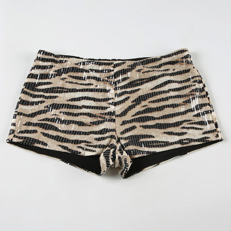 Tiger Print Low Rise Sequin Mini Shorts