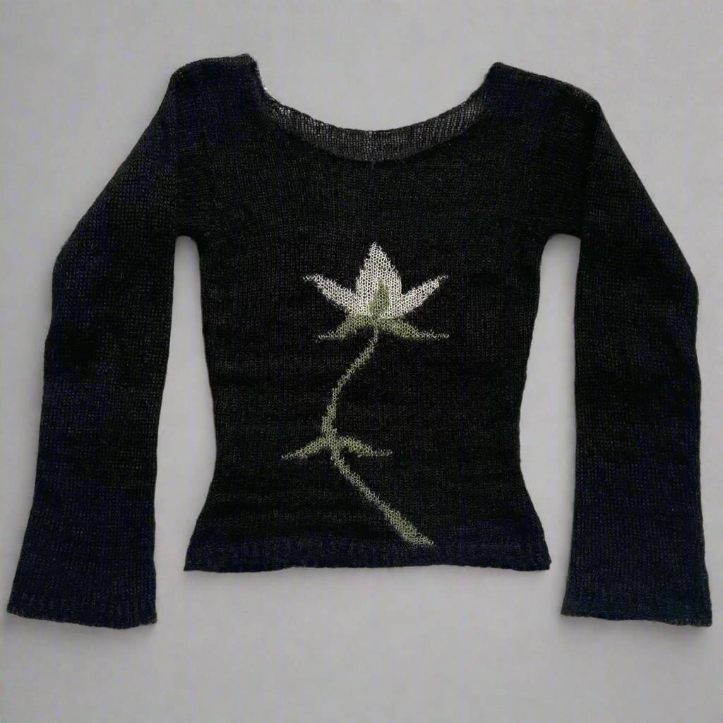 Fitted Wide neck Flower detail long sleeve sweater | Reigned