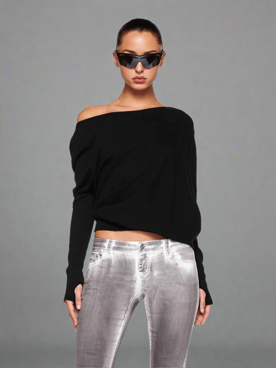 Off-Shoulder Long Sleeve Light Sweatshirt