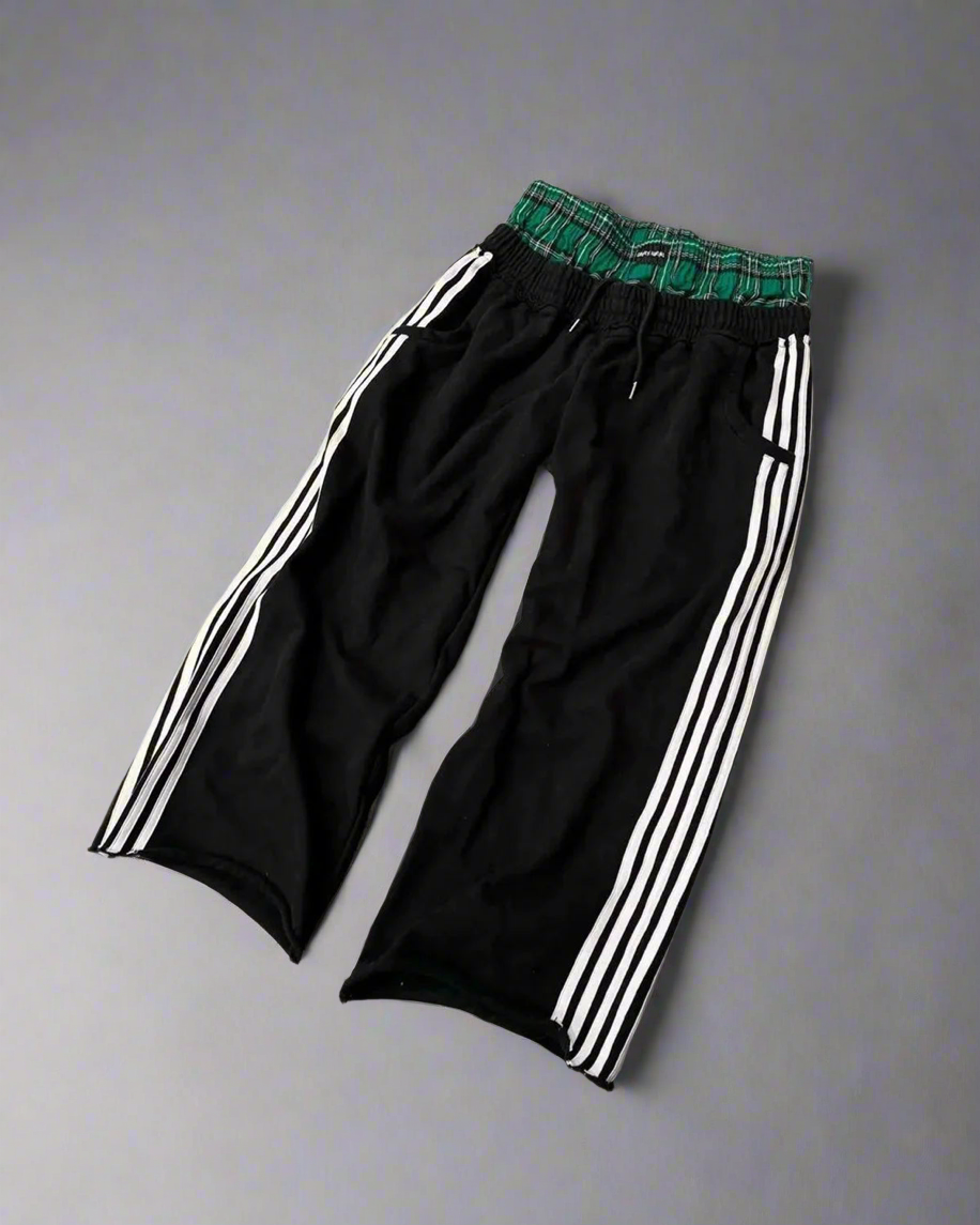 Double Plaid Waistband Wide Leg Sweatpants