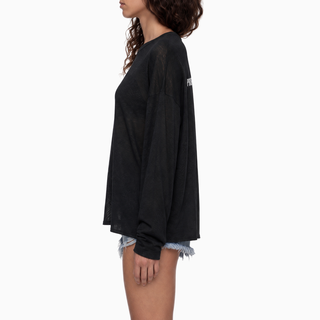 Raw Edge Long Sleeve Translucent T-Shirt