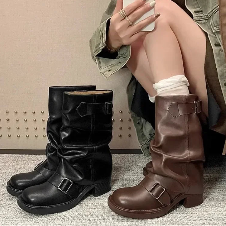 Double buckle detail Calf boots