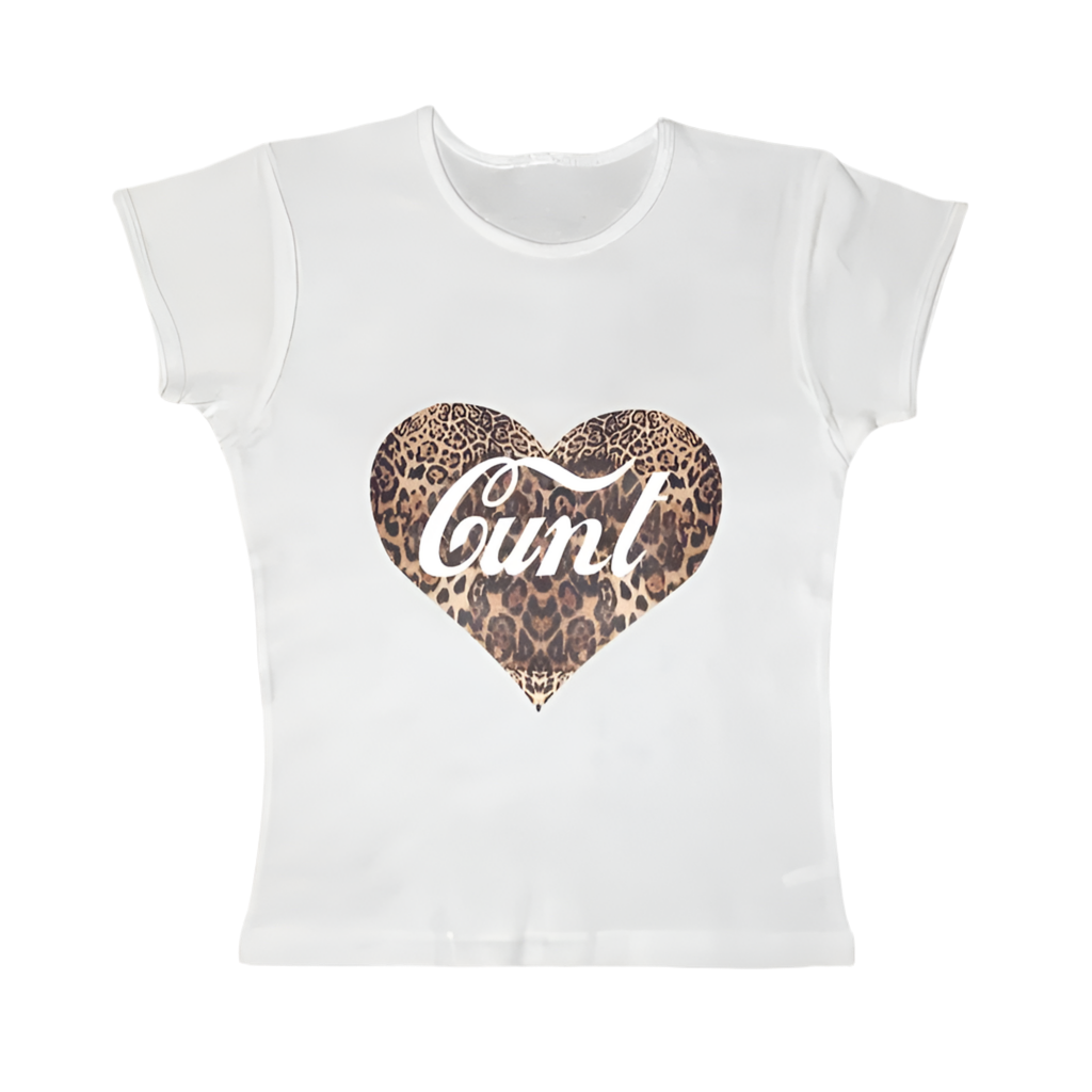 Leopard heart Cunt tight fit baby tee