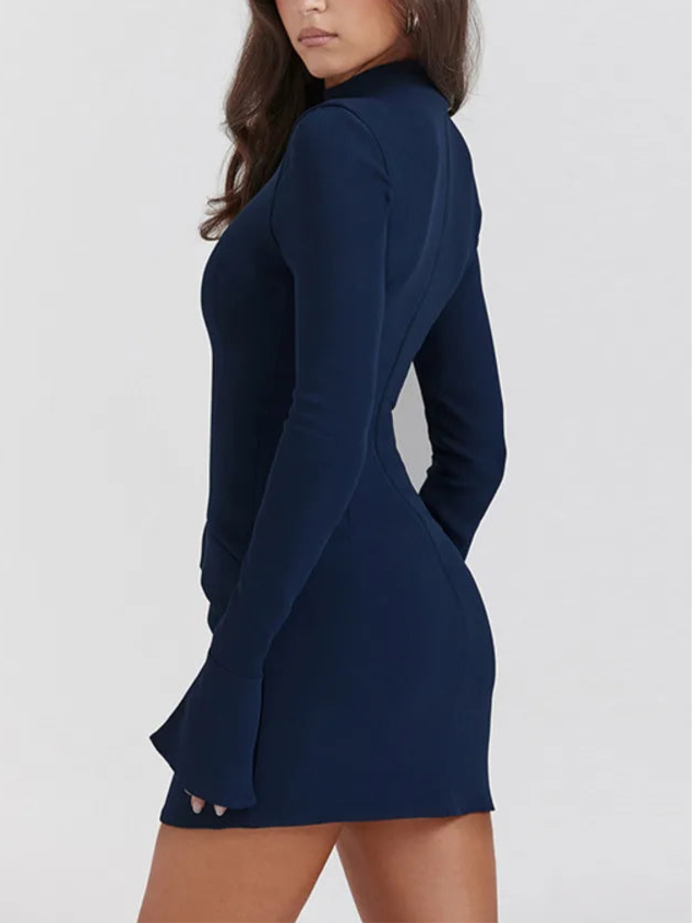 Navy long sleeve mock neck mini dress