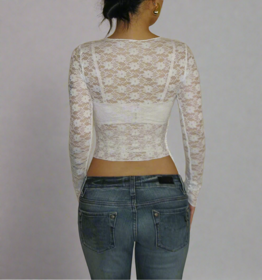 Lace Flower Detail Translucent long Sleeve