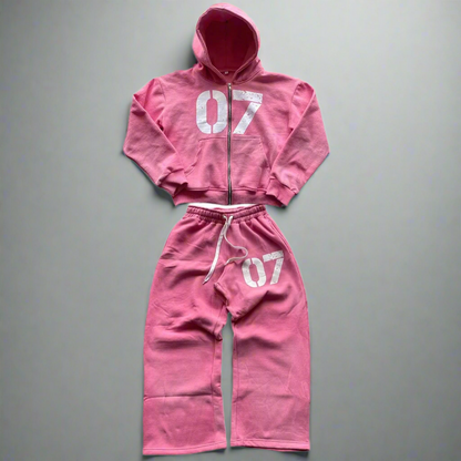 07 Oversized Zip up Hoodie And Sweatpants Set