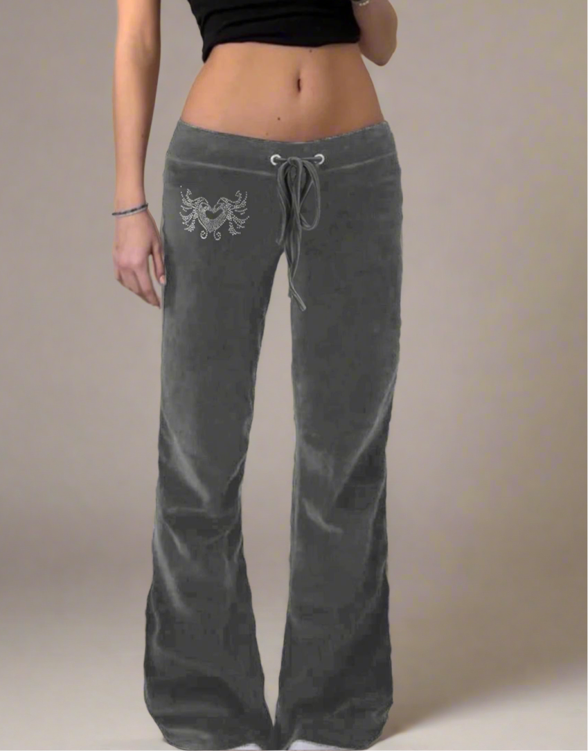 Flared Wide leg velvet embellished sweatpants