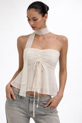 Strapless Ruched flowy Tie front top | Reigned