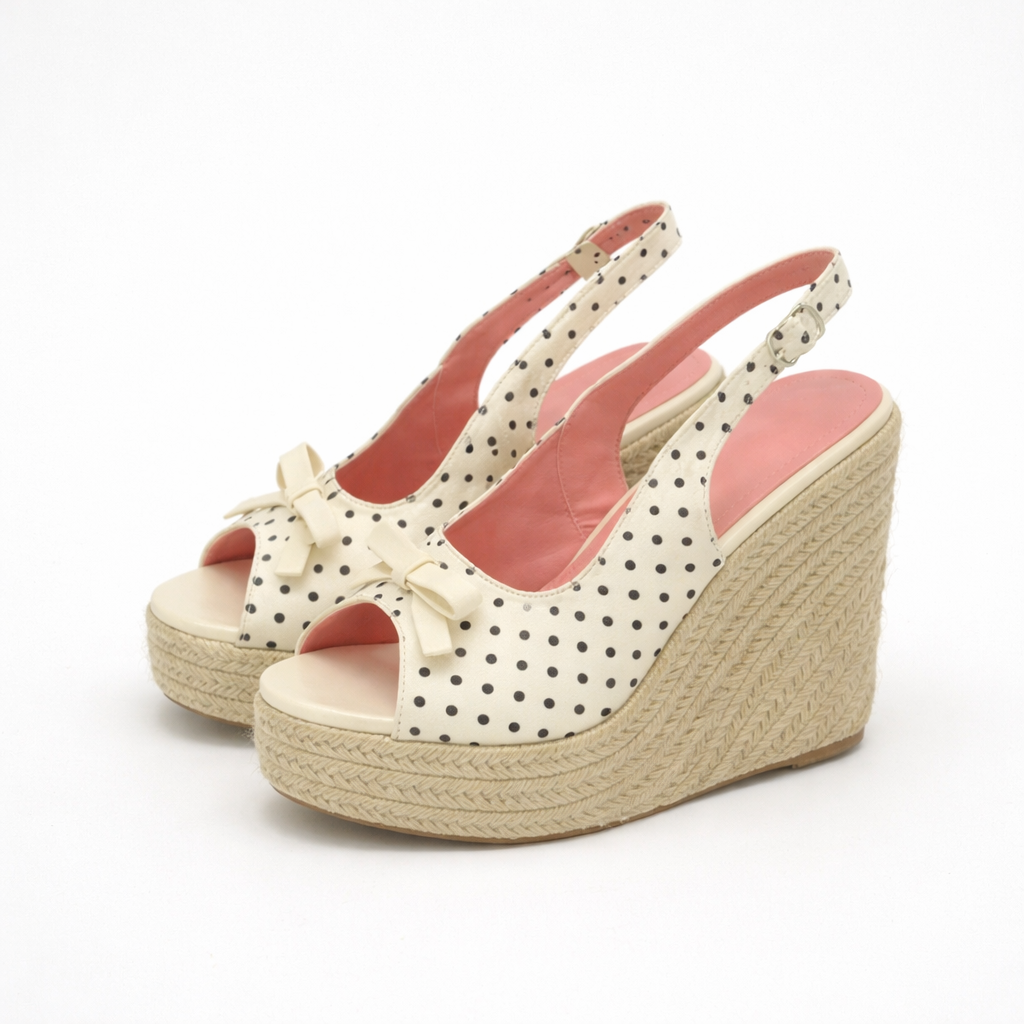 Polka dot strappy open toe wedge sandal heels | Reigned